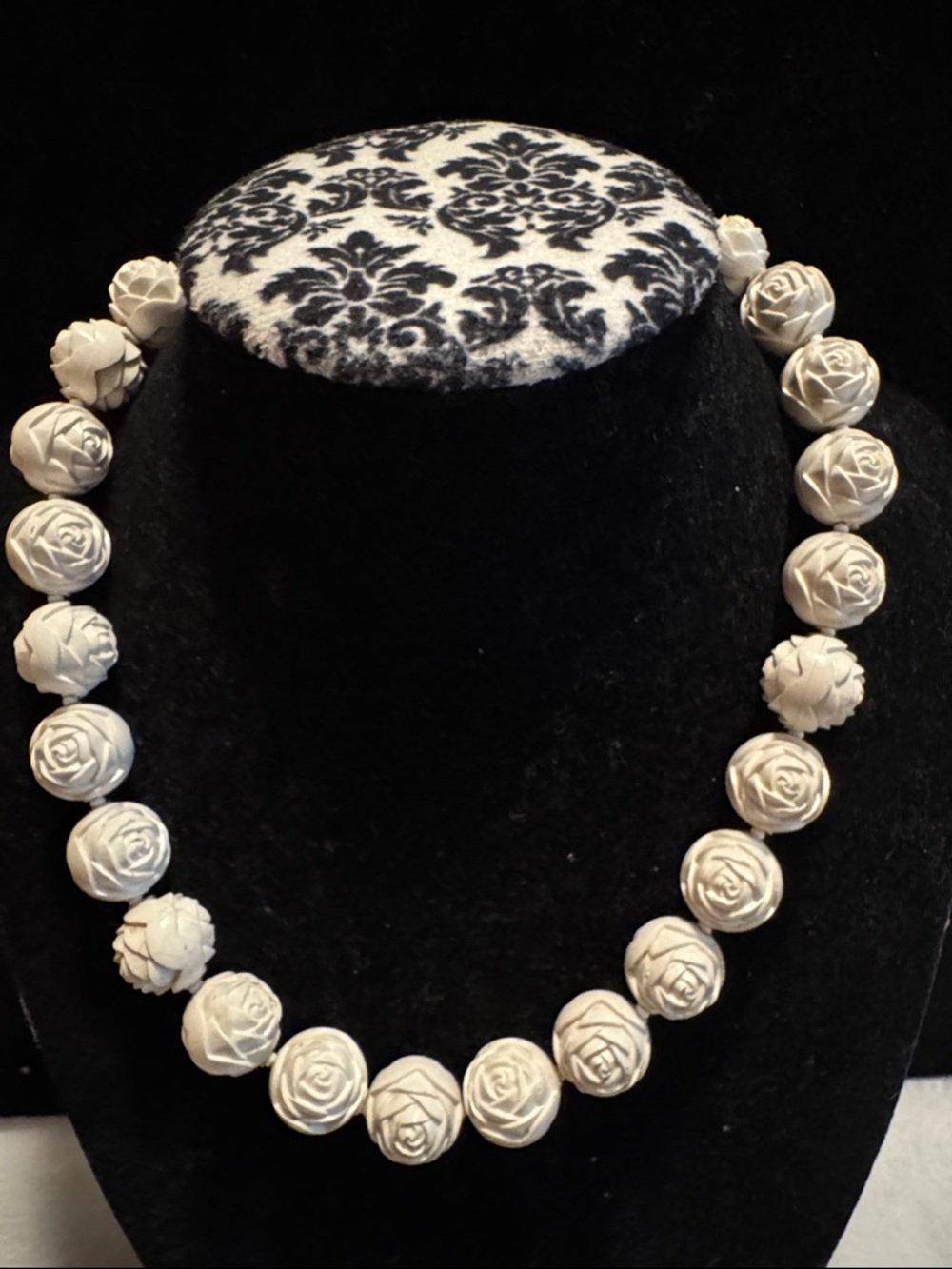Handcrafted White Rose Bead Necklace - Elegant Floral Statement